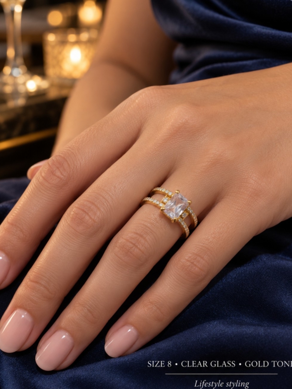 Gold Tone Clear Stone Three-Band Engagement Ring - Women Jewelry